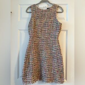 Alexia Admor Multicolor Tweed Sheath Dress Metallic Fringe Hem Career Party Sz 4